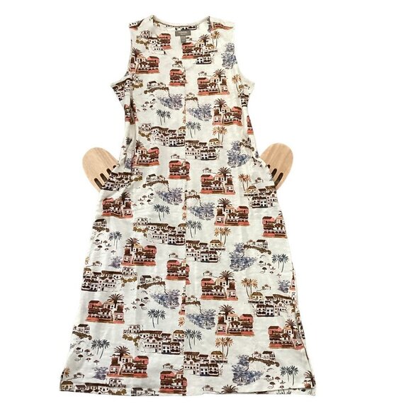 Naturals D&Co Sleeveless Tank Dress Novelty Beach Villa Print Sz MP 74L - Picture 5 of 9